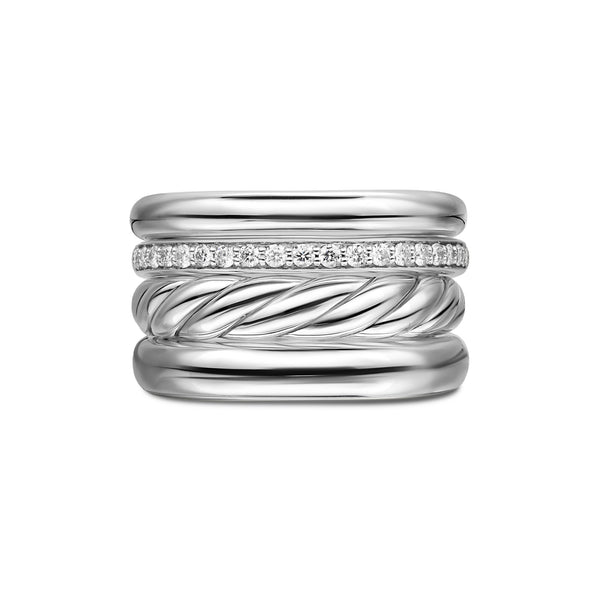 DY Mercer® Four Row Ring in Sterling Silver with Diamonds, 13.8mm