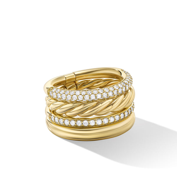 DY Mercer Multi Row Ring in 18K Yellow Gold with Diamonds, 14mm