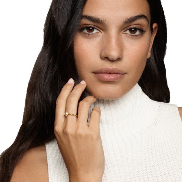 Petite Modern Renaissance Pyramid Ring in 18K Yellow Gold with Diamonds, 1.7mm