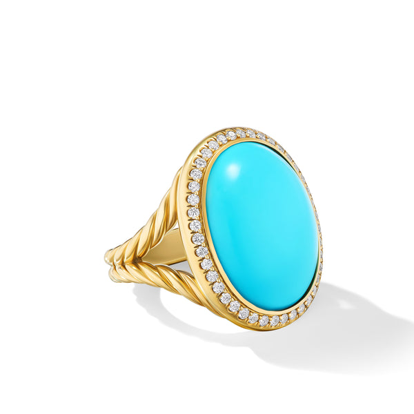 Albion® Oval Ring in 18K Yellow Gold with Turquoise and Diamonds, 21mm