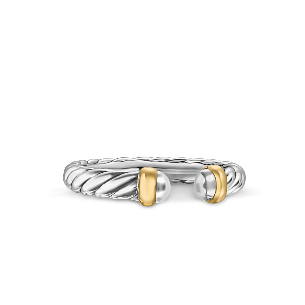 Petite Cable Ring in Sterling Silver with 14K Yellow Gold, 3.4mm