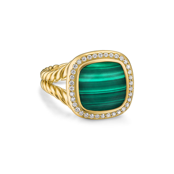 Albion® Ring in 18K Yellow Gold with Malachite and Diamonds, 11mm
