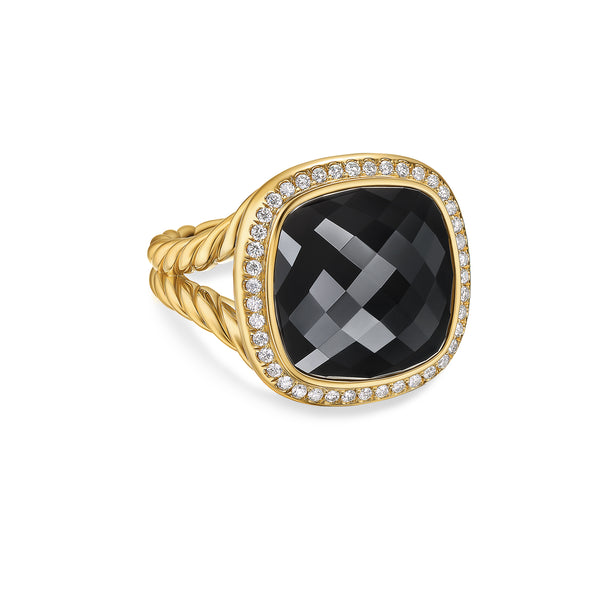 Albion® Ring in 18K Yellow Gold with Black Onyx and Diamonds, 15mm