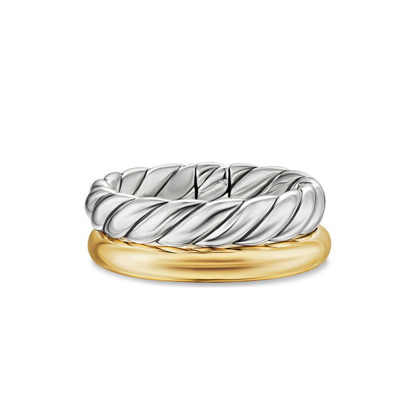 DY Mercer® Two Row Ring in Sterling Silver with 18K Yellow Gold, 8mm