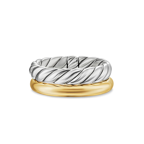 DY Mercer Two Row Ring in Sterling Silver with 18K Yellow Gold, 8mm