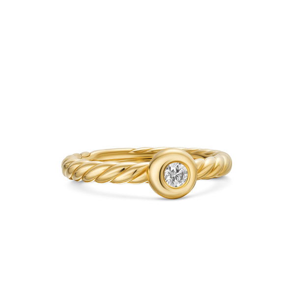 Petite Cable Ring in 18K Yellow Gold with Center Diamond, 2.8mm