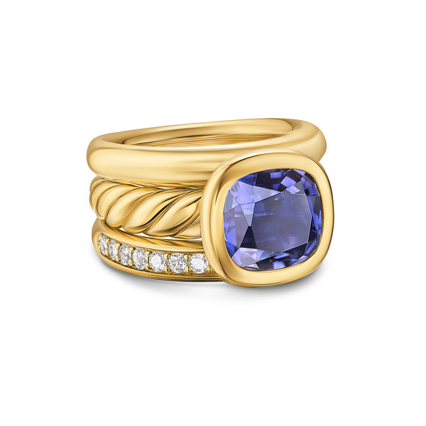 DY Mercer® Three Row Stone Ring in 18K Yellow Gold with Iolite and Diamonds, 12mm