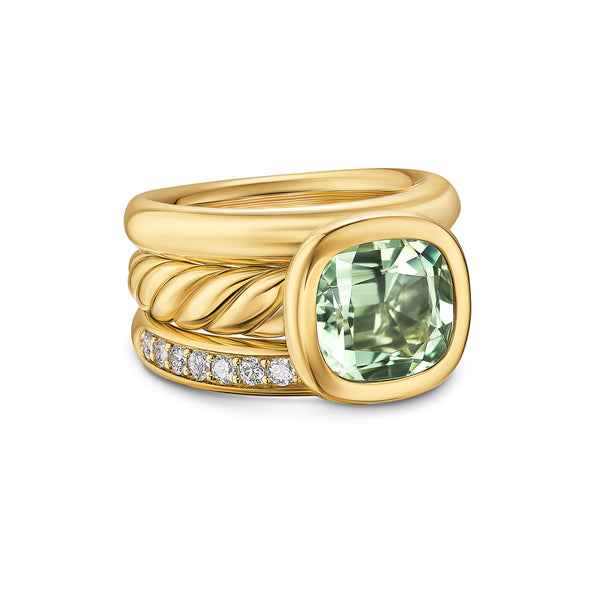 DY Mercer® Three Row Stone Ring in 18K Yellow Gold with Prasiolite and Diamonds, 12mm