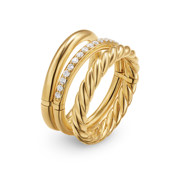 DY Mercer® Three Row Ring in 18K Yellow Gold with Diamonds, 8.9mm