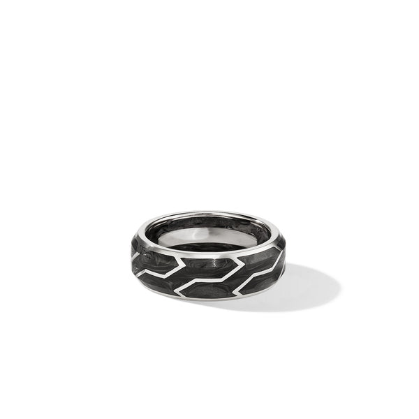 Forged Carbon Band Ring with 18K White Gold