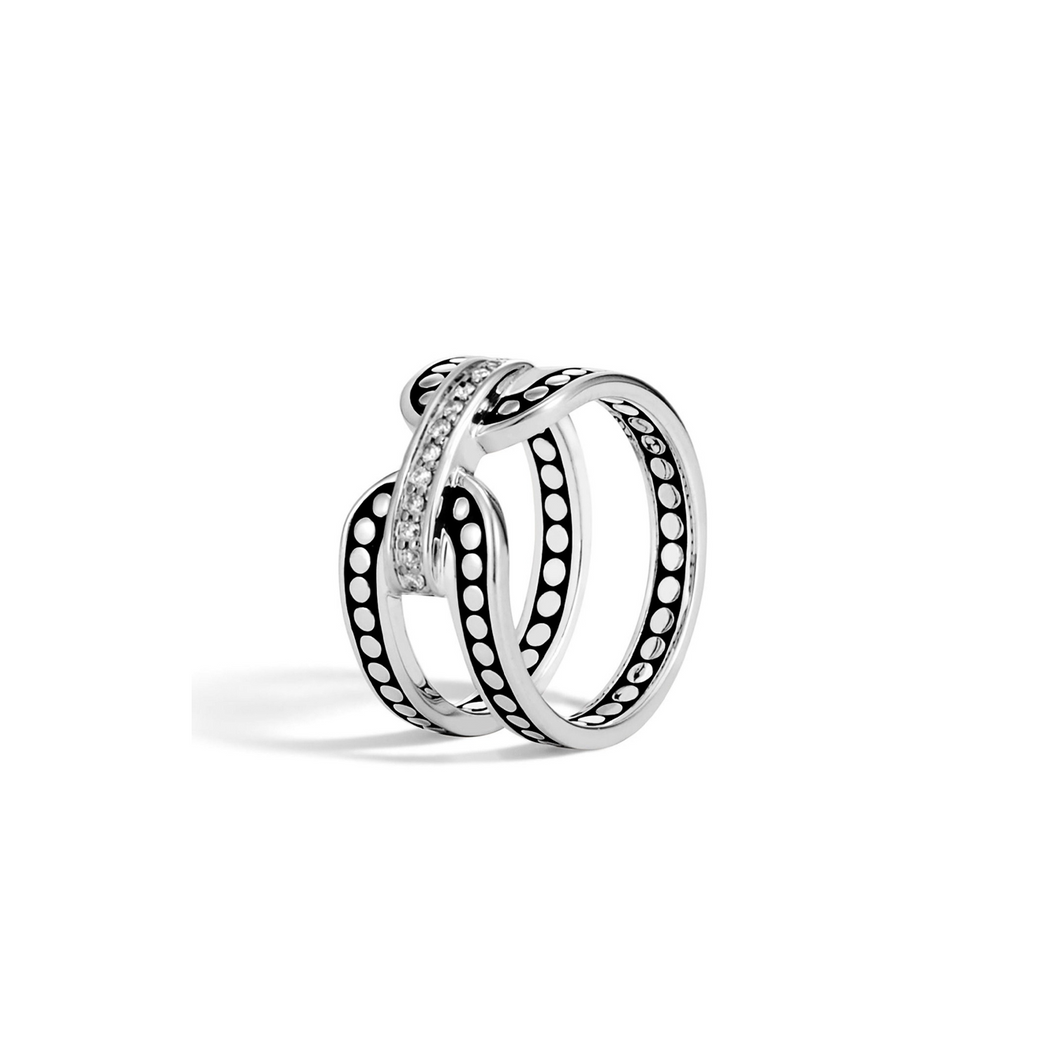 Dot 10.5MM Band Ring in Silver with Diamonds