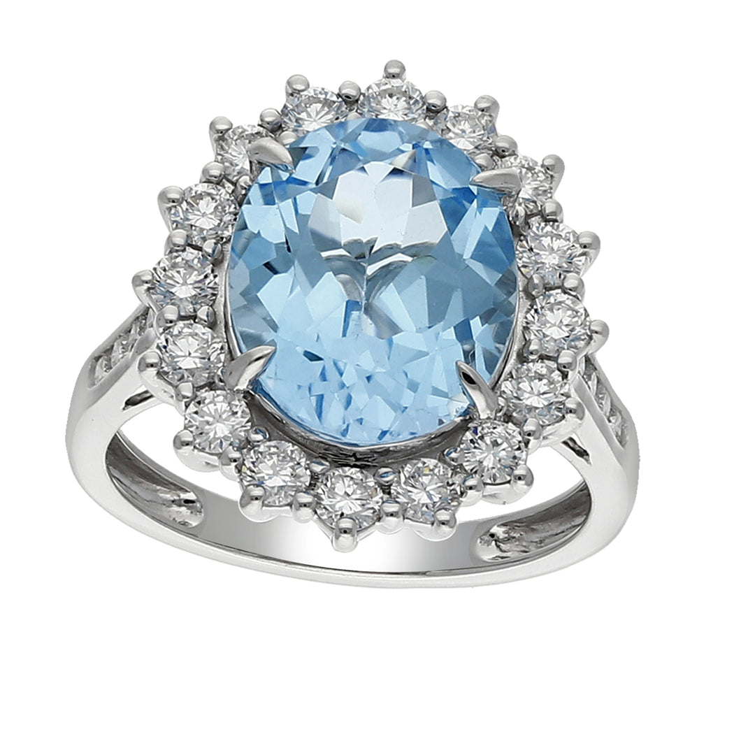 5.42CTTW Blue Topaz & 1.01CTTW Lab-Created Diamond Ring in 14K White Gold