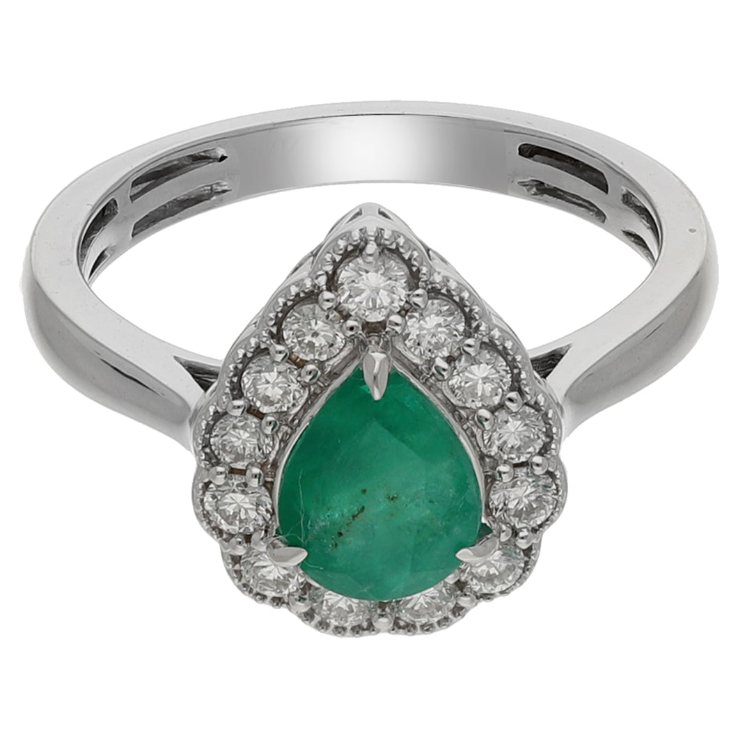 1.00CTTW Emerald & 0.41CTTW Lab-Created Diamond Ring in 14K White Gold