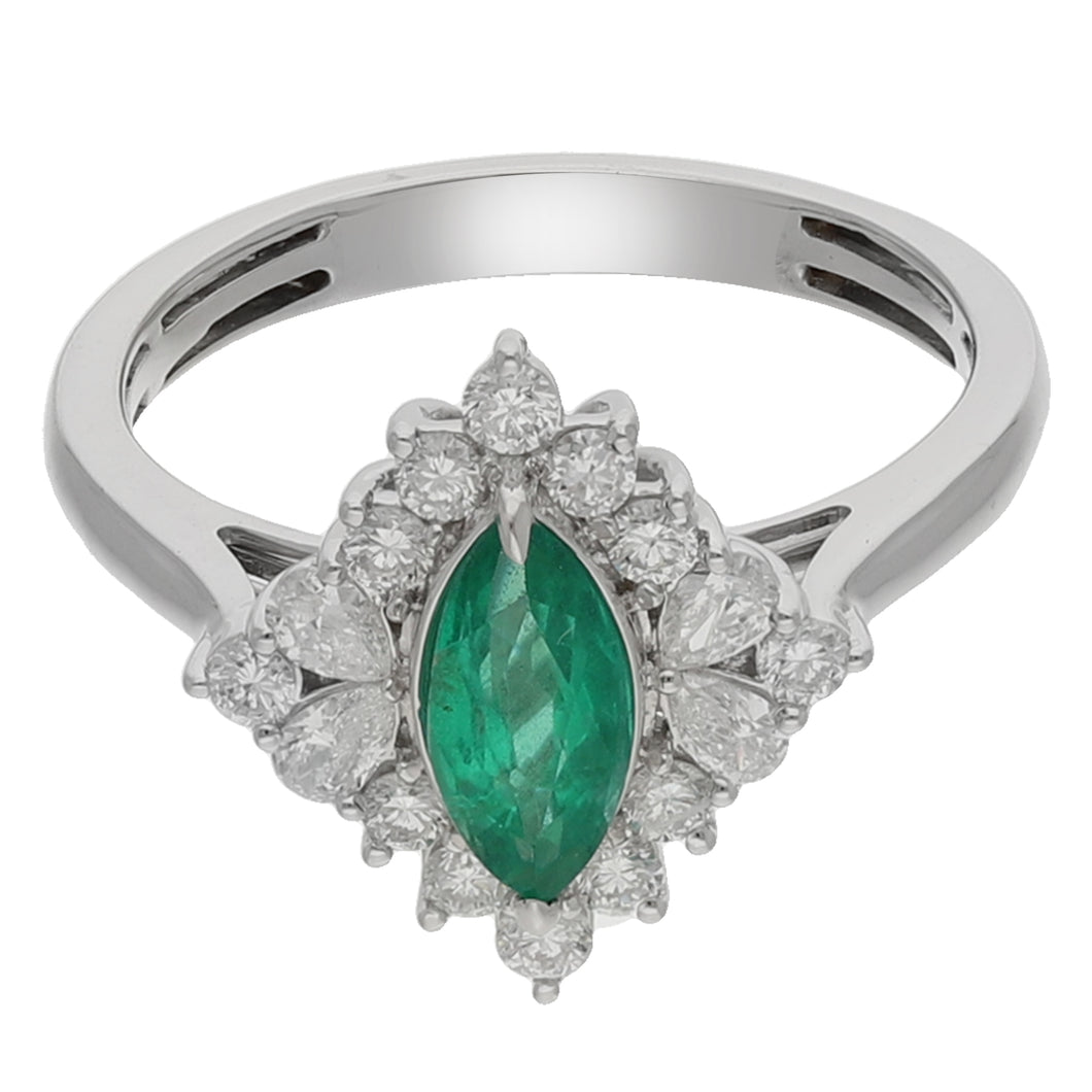0.58CTTW Emerald & 0.47CTTW Lab-Created Diamond Ring in 14K White Gold