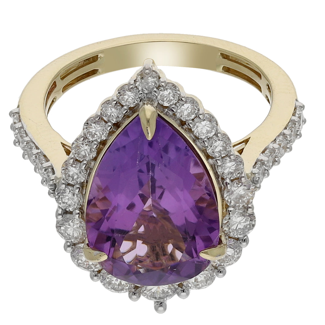 5.24CTTW Amethyst & 1.28CTTW Lab-Created Diamond Ring in 14K Yellow Gold