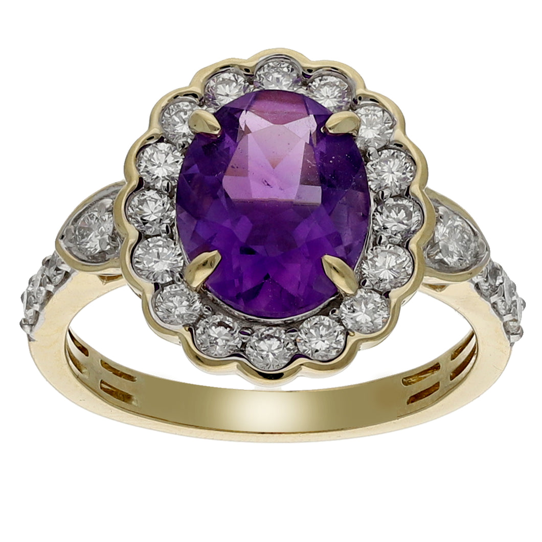 2.20CTTW Amethyst & 0.77CTTW Lab-Created Diamond Ring in 14K Yellow Gold