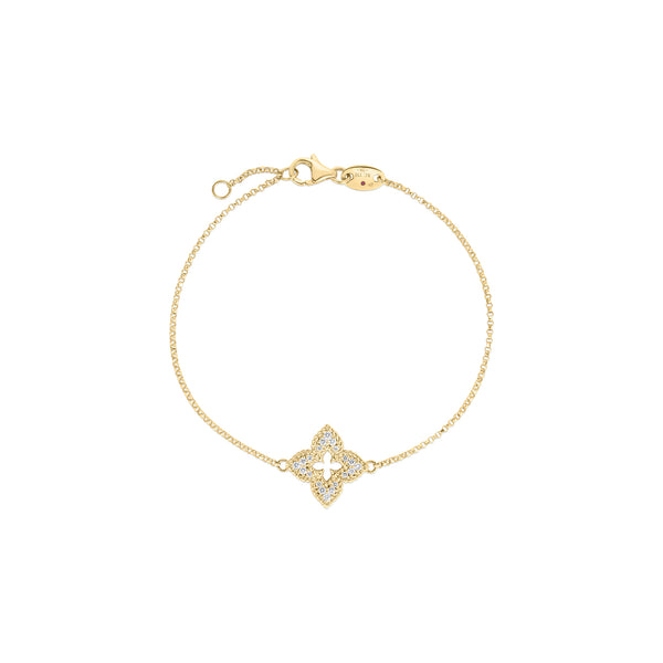 18K Yellow Gold Ventian Princess Small Diamond Pave Flower Bracelet