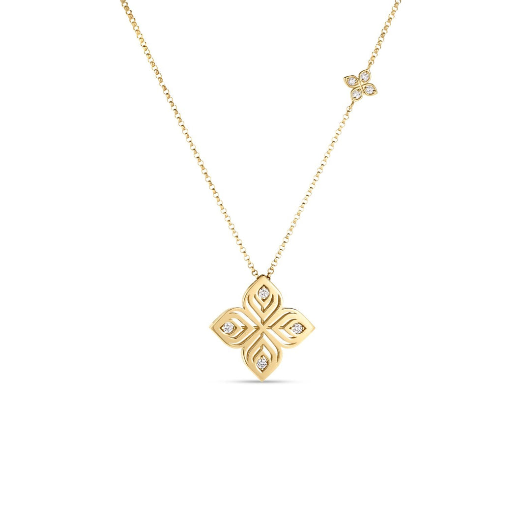 18K Yellow Gold Arabesque Large Diamond Flower Necklace