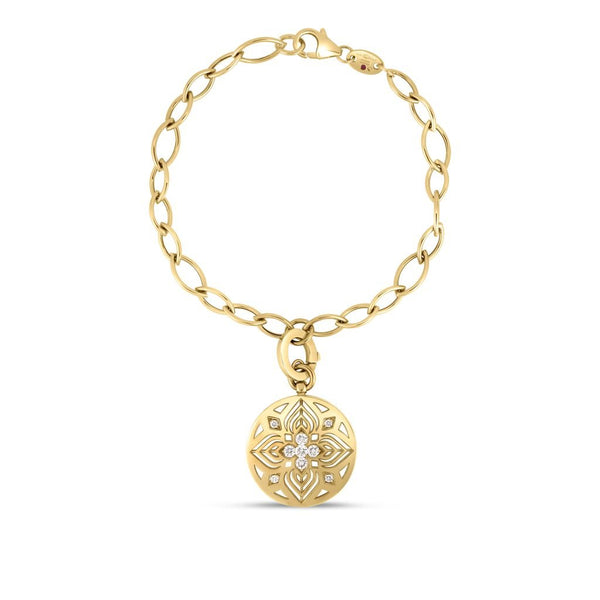 18K Yellow Gold Arabesque Diamond Flower Medallion Bracelet