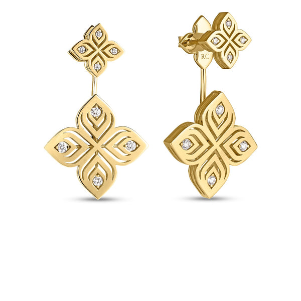 18K Yellow Gold Arabesque Convertible Diamond Flower Drop Earrings