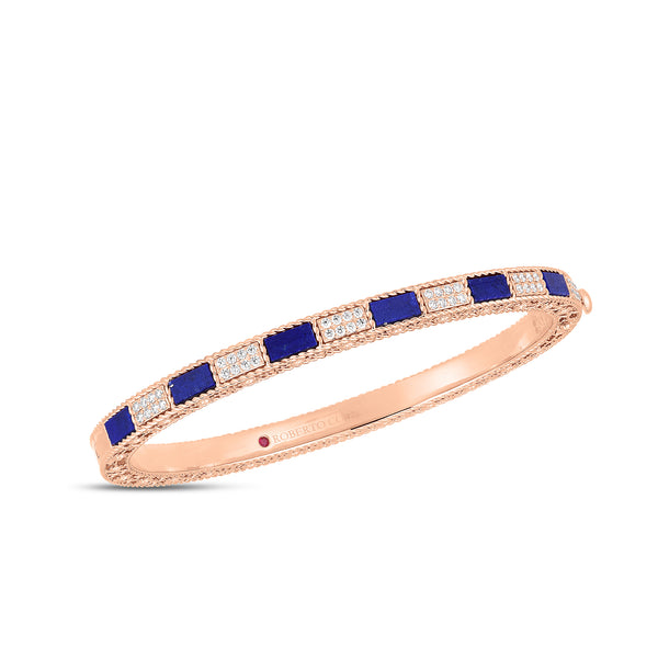 18K Rose Gold Mosaic Alternating Blue Lapis & Diamond Bangle