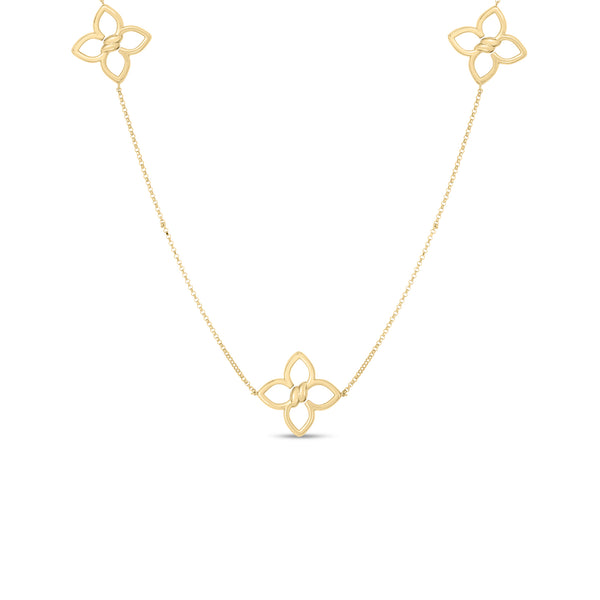18K Yellow & White Gold Cialoma Diamond Flower Station Long Necklace