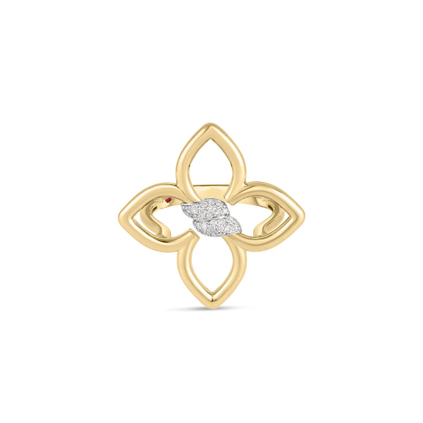 18K Yellow & White Gold Cialoma Small Diamond Flower Ring