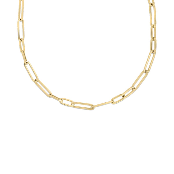 18K Yellow Gold Designer Gold Oval Link Paperclip Chain 18"