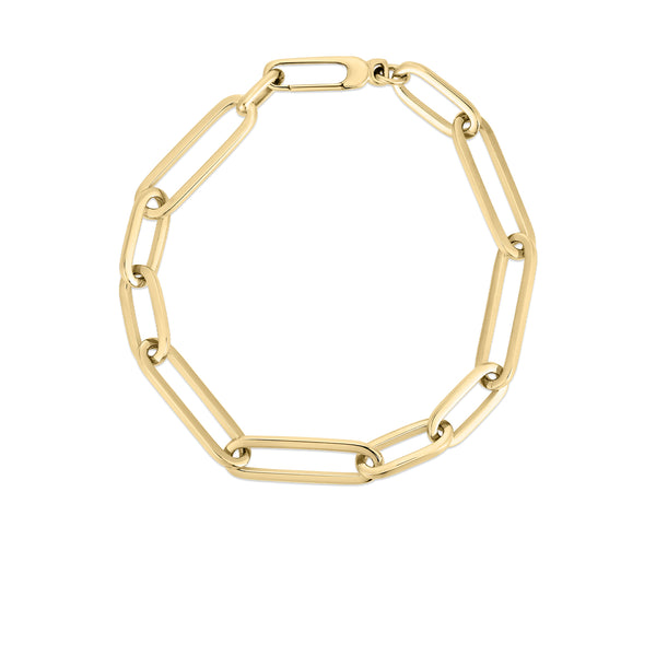 18K Yellow Designer Gold Oval Link Paperclip Bracelet 7"