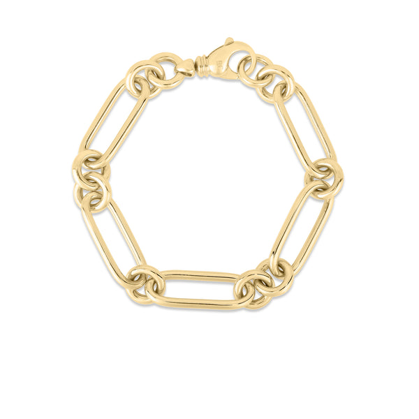 18K Designer Gold Classic Bold Alternating Chain Link Bracelet