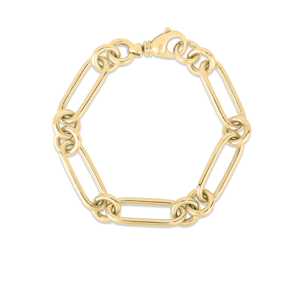 18K Designer Gold Classic Bold Alternating Chain Link Bracelet