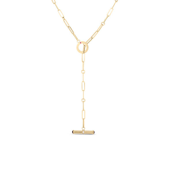18K Yellow Designer Gold Paperclip Chain W. Diamond Accent Toggle Closure