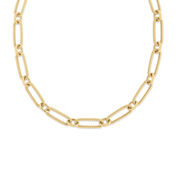 18K Yellow Designer Gold Alternating Fluted Paperclip & Oval Link Necklace