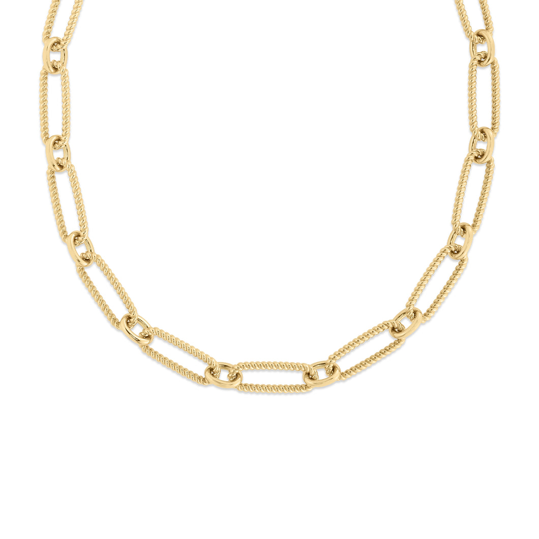 18K Yellow Designer Gold Alternating Fluted Paperclip & Oval Link Necklace
