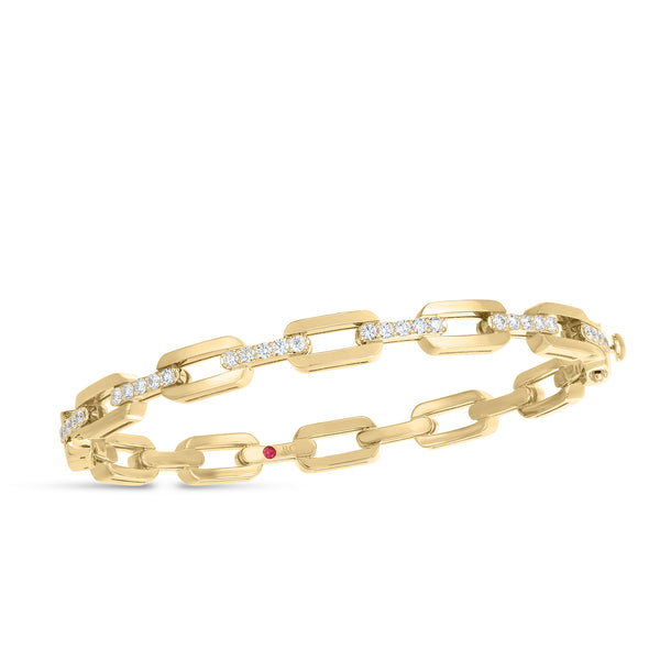 18K Yellow Gold Navarra Hard Chain Link Diamond Bangle