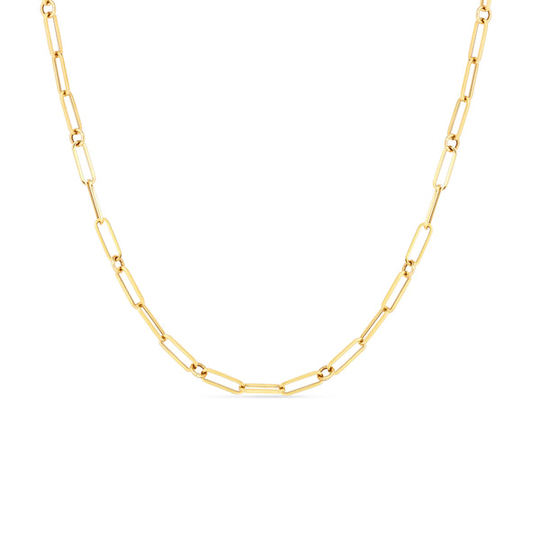 18K Yellow Gold Paperclip & Round Chain 22"
