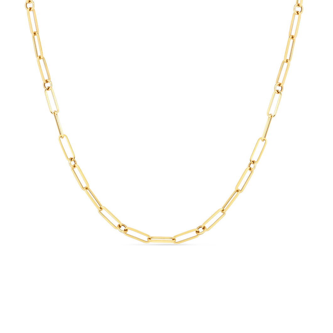 18K Yellow Gold Paperclip & Round Chain 22