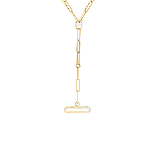18K Yellow Gold Paperclip Diamond Dangle Necklace