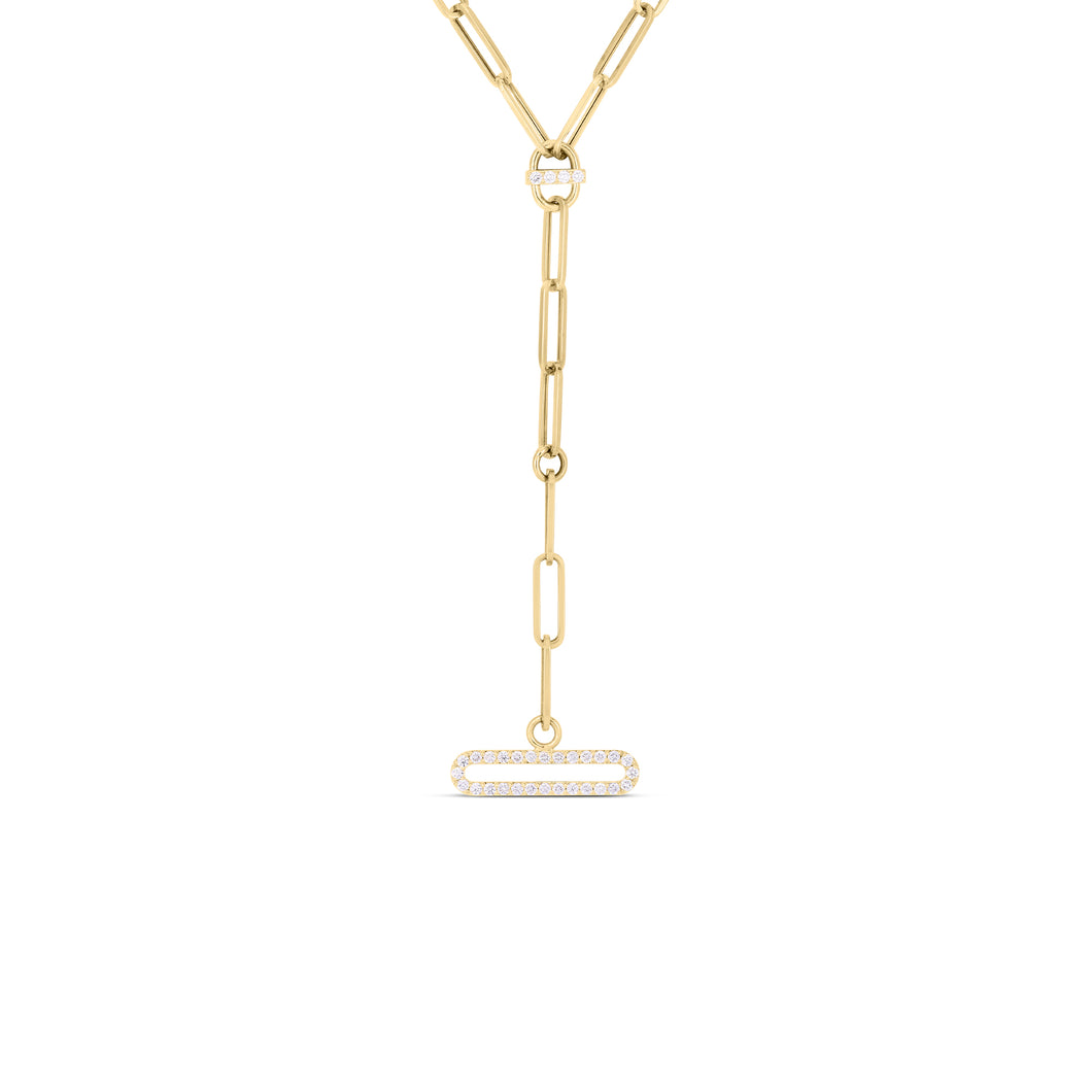 18K Yellow Gold Paperclip Diamond Dangle Necklace