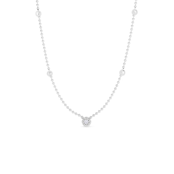 18K White Designer Gold Diamond Alternating Bead Necklace