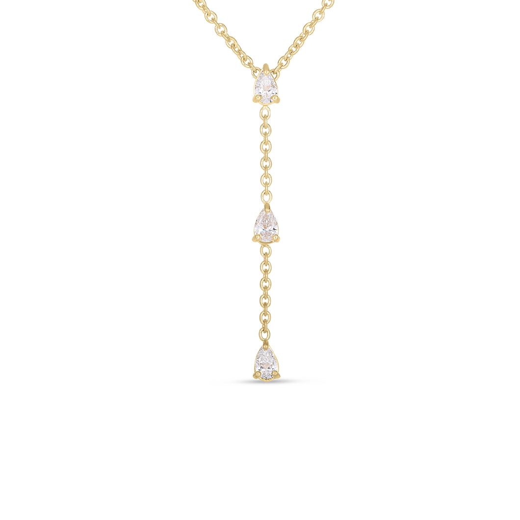 18K Yellow Gold Diamond Pearshape Drop Necklace