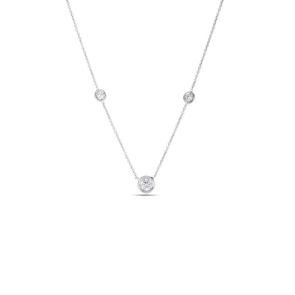 18K White Gold Diamonds By The Inch Mixed Size 3 Station Necklace