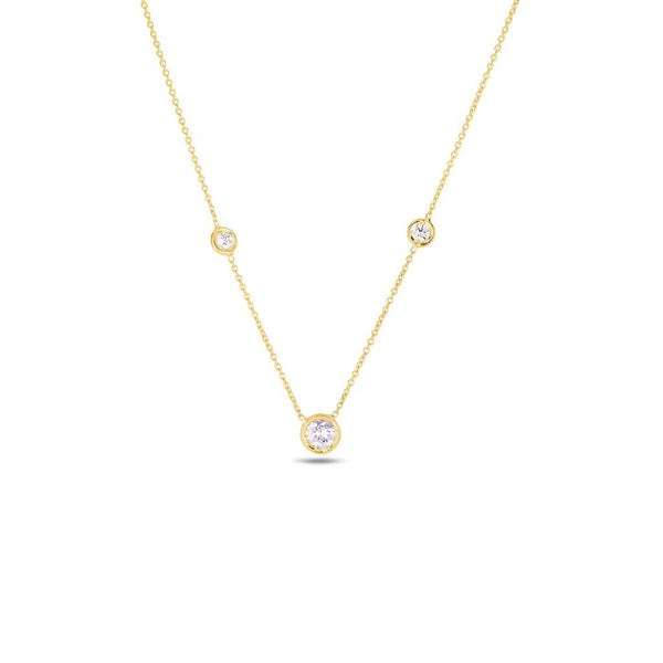 18K Yellow Gold Diamonds By The Inch Mixed Size 3 Station Necklace