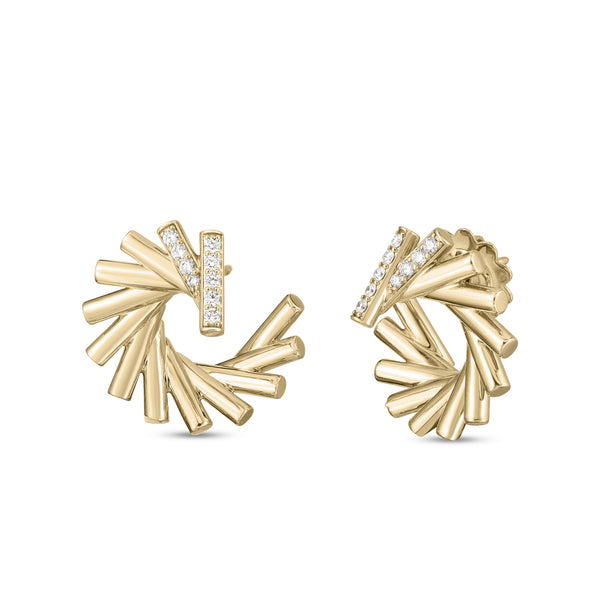 18K Yellow & White Gold Domino Diamond Curl Earrings