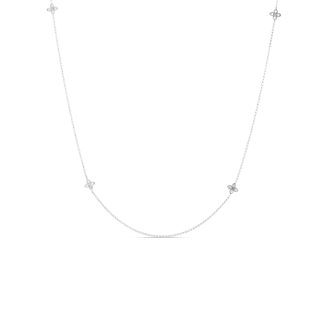 18K White Gold Love By The Inch 4 Station Flower Necklace