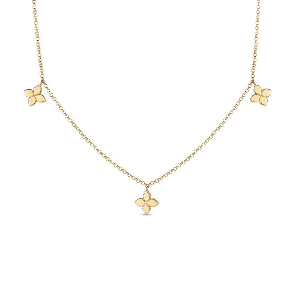 18K Yellow Gold Love By The Inch Diamond & Polished Small Flower Station Necklace