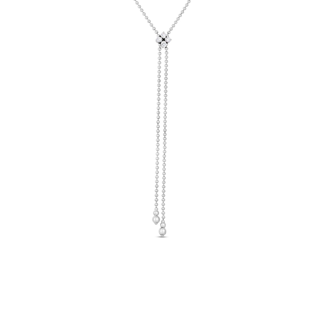 18K White Gold Love In Verona Diamond Flower Lariat Necklace