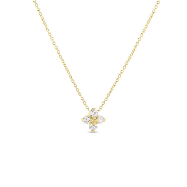 18K Yellow Gold Love In Verona Small Flower Diamond Necklace