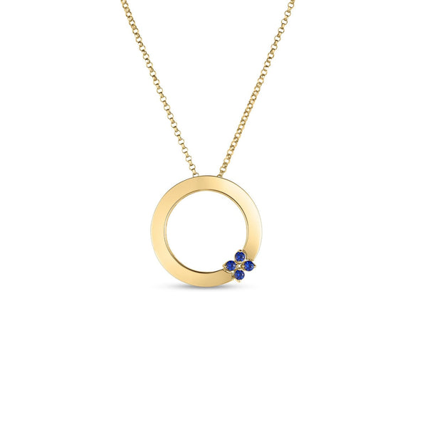 18K Yellow Gold Love in Verona Blue Sapphire Circle Necklace