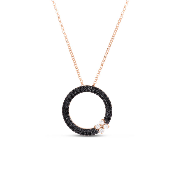 18K Rose Gold Love in Verona Black and White Diamond Circle Pendant